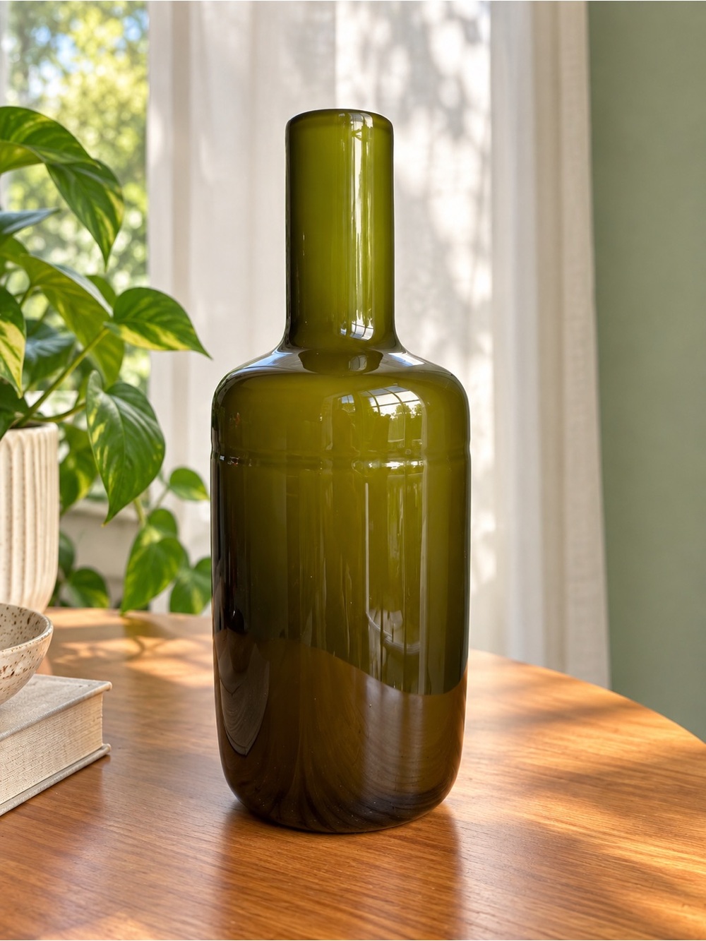 Bo Borgström Åseda Glasbruk Cased Glass Vase 9.75” Green Blue Swedish MCM